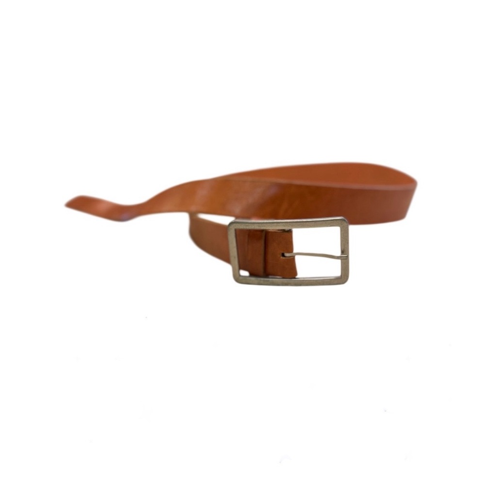 Women's Tan Faux Leather Belt Silver Buckle 48"